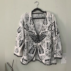 Philip & Jane Gordon black and white moth butterfly cardigan sweater